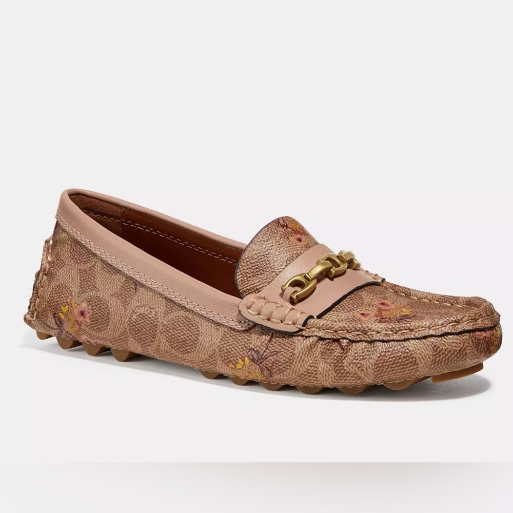 Women's Coach Crosby Driver Loafers With Floral Bow Print New